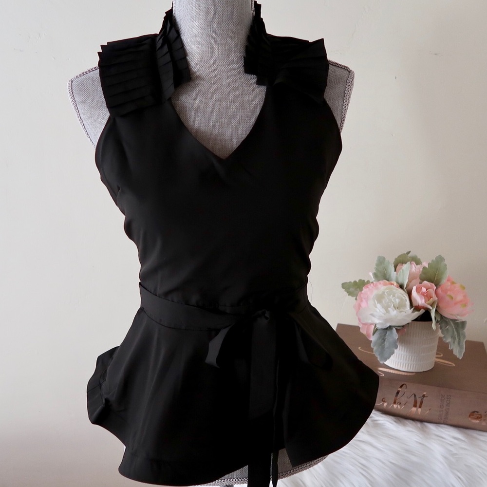 MARLA- Classy Pleated Ruffle Peplum Halter Top - Picture 2 of 6